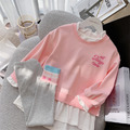 2022春裝韓版中大童英文印花假二件上衣+條紋內搭褲二件套(粉色)_5 2022春裝韓版中大童英文印花假二件上衣+條紋內搭褲二件套(粉色)_5