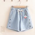 2022夏裝日系中大童綁帶寬鬆闊腿五分褲/牛仔短褲/親子裝/女裝 2022夏裝日系中大童綁帶寬鬆闊腿五分褲/牛仔短褲/親子裝/女裝