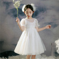 2022夏裝韓版中大童澎澎袖閃亮蕾絲白紗洋裝/公主裙/畢業禮服(送髮飾) 2022夏裝韓版中大童澎澎袖閃亮蕾絲白紗洋裝/公主裙/畢業禮服(送髮飾)