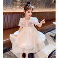 2022夏裝韓版中大童澎澎袖閃片網紗洋裝/公主裙/畢業禮服(送髮飾) 粉色_2 2022夏裝韓版中大童澎澎袖閃片網紗洋裝/公主裙/畢業禮服(送髮飾) 粉色_2