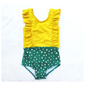 韓國外貿點點拼接花邊袖連身泳衣/公主泳裝/親子裝(黃色)_3 韓國外貿點點拼接花邊袖連身泳衣/公主泳裝/親子裝(黃色)_3