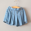 2022夏款韓版中大童百褶假二件牛仔裙褲/短褲 2022夏款韓版中大童百褶假二件牛仔裙褲/短褲