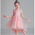 韓版中大童串珠繡花蕾絲燕尾公主裙/背心裙/禮服(粉色) 韓版中大童串珠繡花蕾絲燕尾公主裙/背心裙/禮服(粉色)