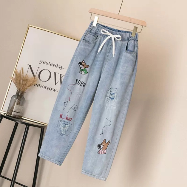 秋裝日系中大童愛心休閒牛仔長褲/親子裝/女裝(小狗款) 秋裝日系中大童愛心休閒牛仔長褲/親子裝/女裝(小狗款)