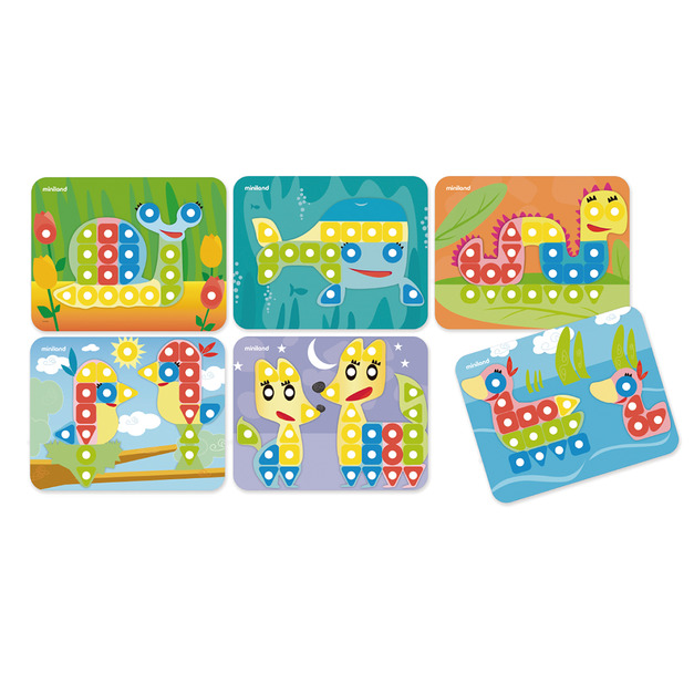 【西班牙miniland】3.9cm大拼豆圖卡6入組-動物系列 【西班牙miniland】3.9cm大拼豆圖卡6入組-動物系列