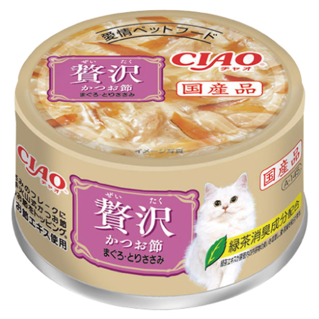CIAO 超豪華寵愛貓罐-鮪魚+雞肉+鰹魚乾 80g