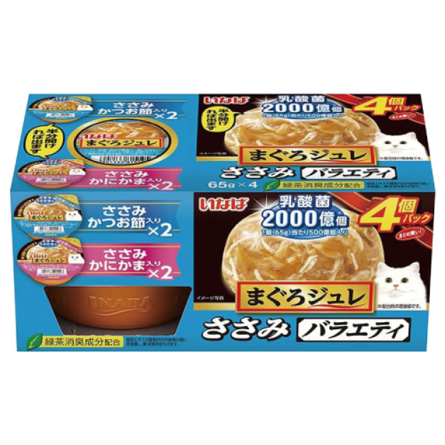 CIAO INABA 乳酸菌果凍杯-鮪魚鰹魚片+雞肉蟹肉 65gx4入 CIAO INABA 乳酸菌果凍杯-鮪魚鰹魚片+雞肉蟹肉 65gx4入