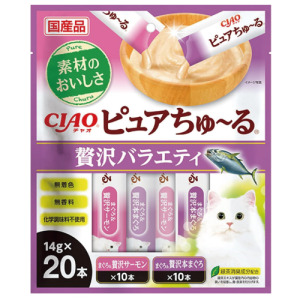 CIAO 無香料色素肉泥-鮪魚+奢華鮭魚、鮪魚+奢華藍鰭鮪魚 14gx20入 CIAO 無香料色素肉泥-鮪魚+奢華鮭魚、鮪魚+奢華藍鰭鮪魚 14gx20入