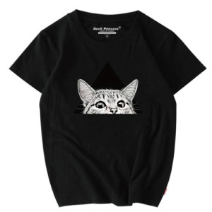 三角貓咪頭純棉T恤-黑色L號 三角貓咪頭純棉T恤-黑色L號
