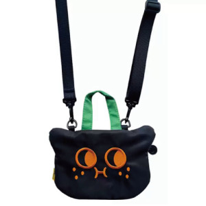 刺繡黑貓手提斜背包-黑綠 刺繡黑貓手提斜背包-黑綠