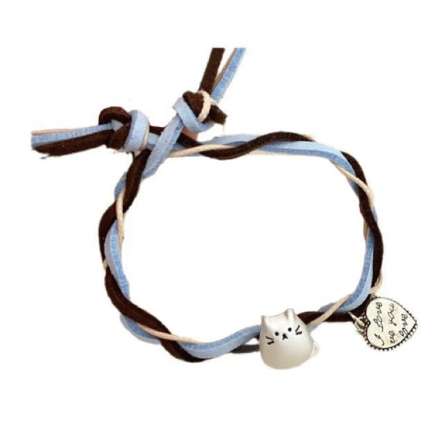 可愛胖貓咪愛心編織繩手鍊 可愛胖貓咪愛心編織繩手鍊