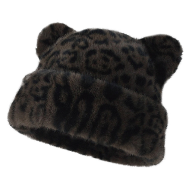 毛絨絨豹紋貓耳朵毛帽(多款可選) 毛絨絨豹紋貓耳朵毛帽(多款可選)