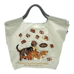 日本 ballchain 巧克力貓咪刺繡包-淺灰 日本 ballchain 巧克力貓咪刺繡包-淺灰