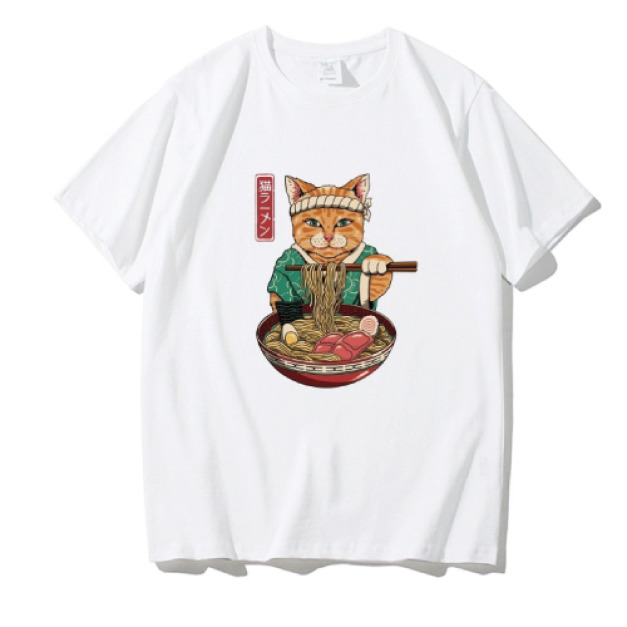日系復古拉麵貓咪寬鬆T恤(多色可選) 日系復古拉麵貓咪寬鬆T恤(多色可選)
