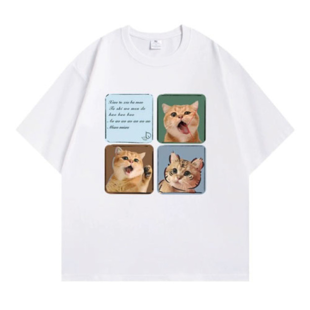 三格貓咪表情T恤(兩色可選) 三格貓咪表情T恤(兩色可選)