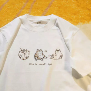 刺繡貓咪棉T恤-白色L號 刺繡貓咪棉T恤-白色L號