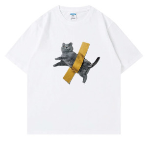膠帶貓咪印花鬆棉T恤(多色可選) 膠帶貓咪印花鬆棉T恤(多色可選)