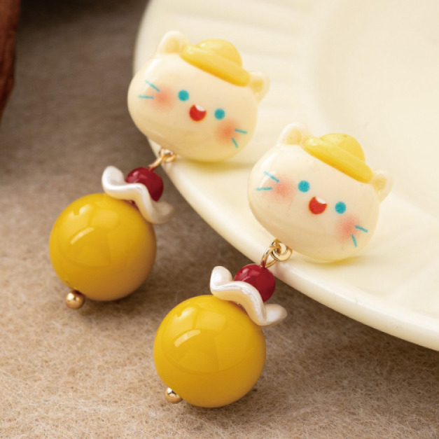 童趣可愛黃色貓咪耳環一對 童趣可愛黃色貓咪耳環一對
