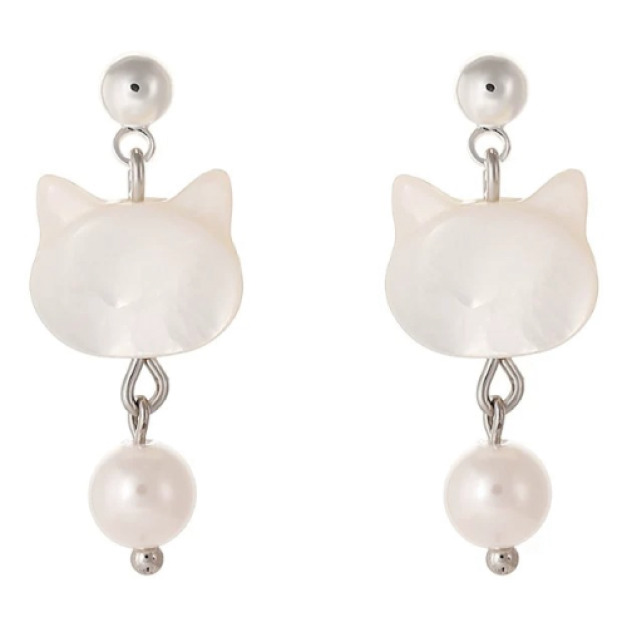 貓咪珍珠925純銀耳環一對 貓咪珍珠925純銀耳環一對