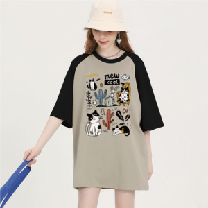 小貓和仙人掌寬鬆長版T恤(多色可選) 小貓和仙人掌寬鬆長版T恤(多色可選)