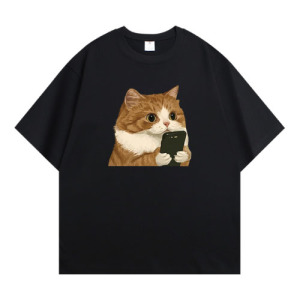 橘貓看手機棉T恤(多色可選) 橘貓看手機棉T恤(多色可選)