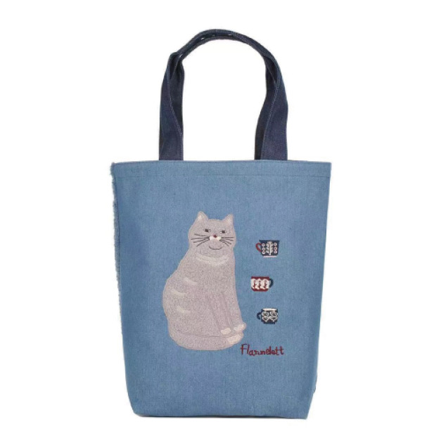 Kusuguru 刺繡灰貓紐牛仔單肩包(兩色可選) Kusuguru 刺繡灰貓紐牛仔單肩包(兩色可選)