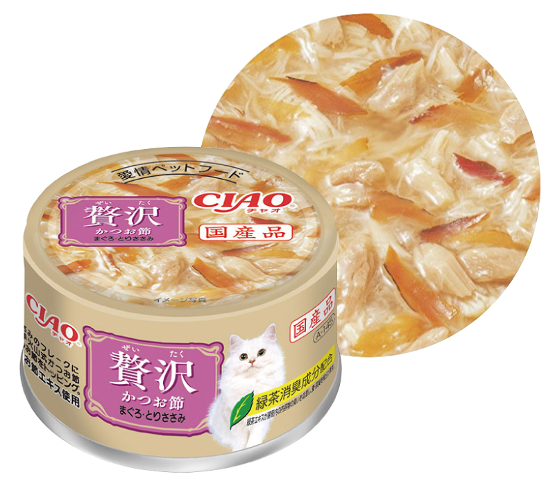 CIAO 超豪華寵愛貓罐-鮪魚+雞肉+鰹魚乾 80g