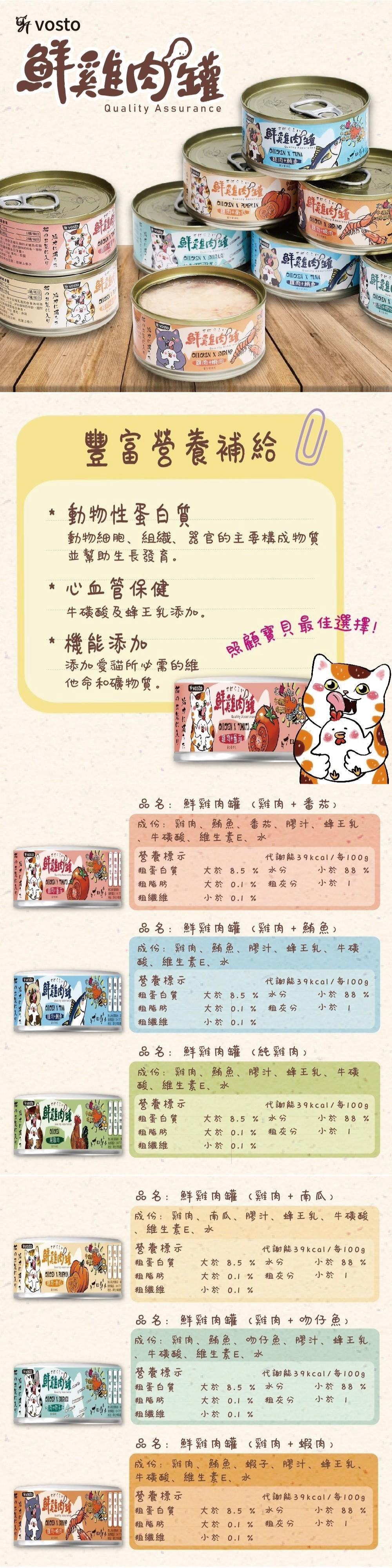 VOSTO 鮮雞肉罐80g-隨機口味 24罐/箱