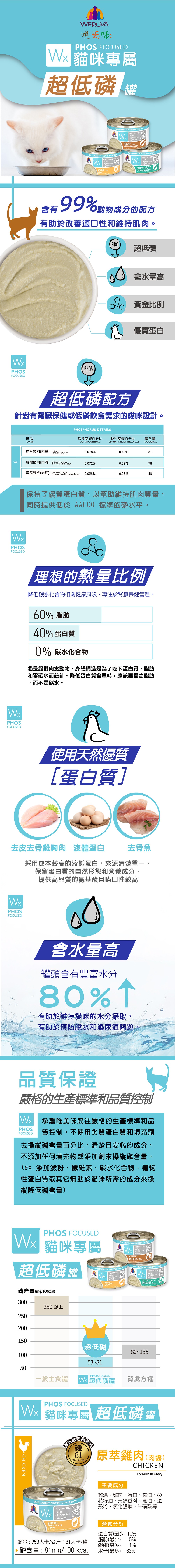 WERUVA 唯美味 Wx超低磷肉泥貓罐-原萃雞肉 85g