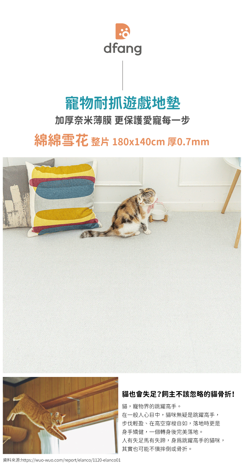 韓國製 dfang迪邦 奈米膜耐抓寵物遊戲地墊-綿綿雪花 (180x140cm整片式加厚款)