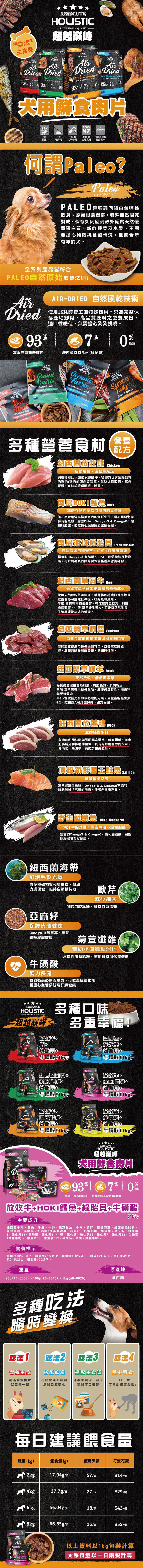 HOLISTIC 超越巔峰狗用鮮食肉片-放牧牛+HOKI鱈魚+綠貽貝+牛磺酸25g