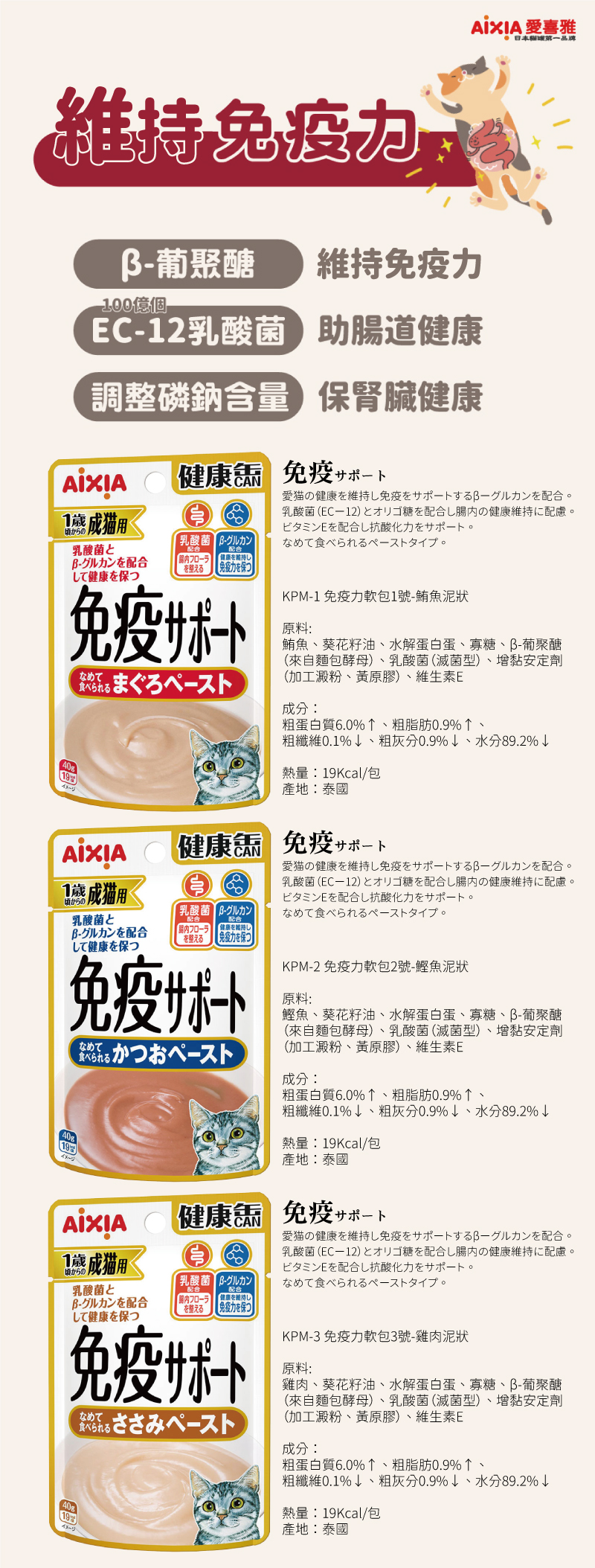 AIXIA 愛喜雅 增強免疫力軟包40g-隨機出貨12包/盒