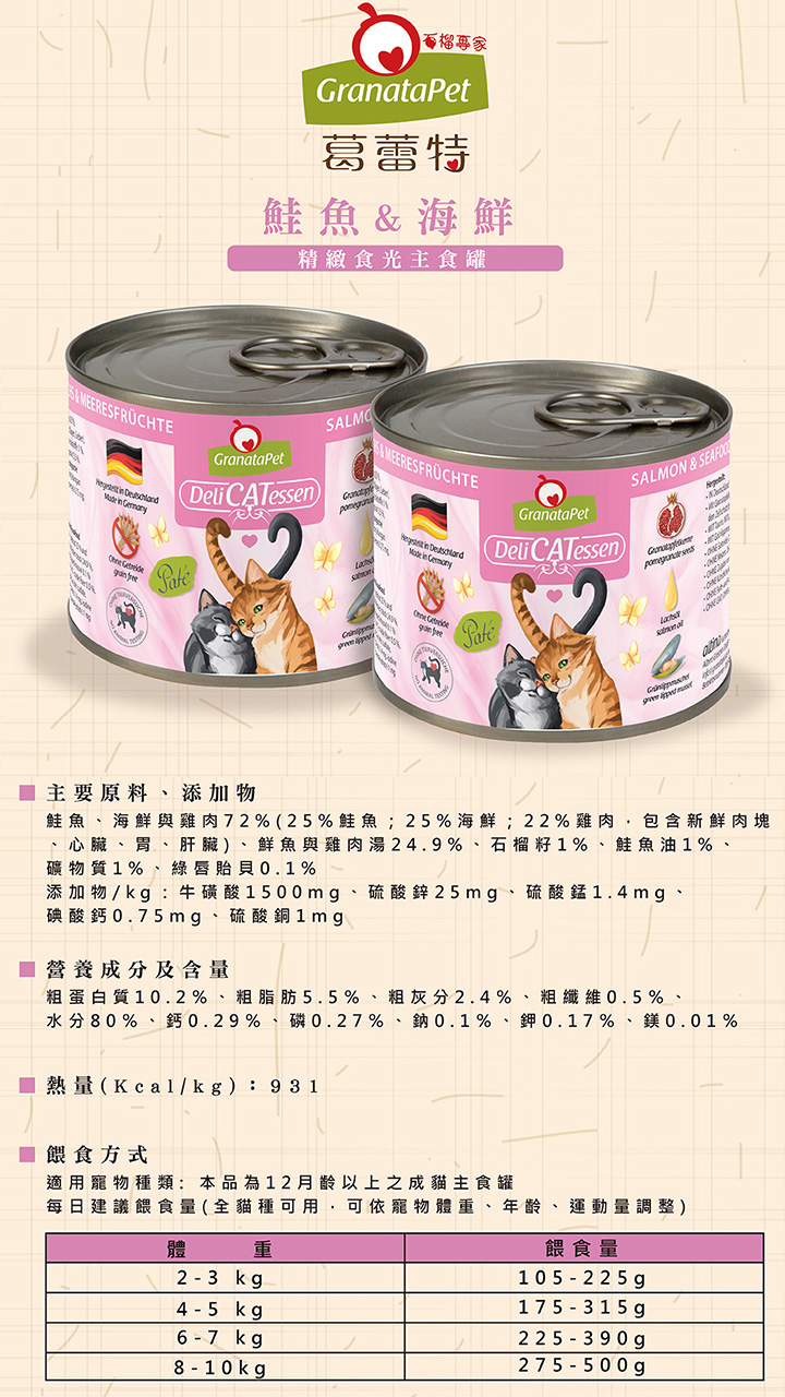 德國 Granatapet 葛蕾特 精緻食光無穀主食罐系列200g-綜合12罐/箱