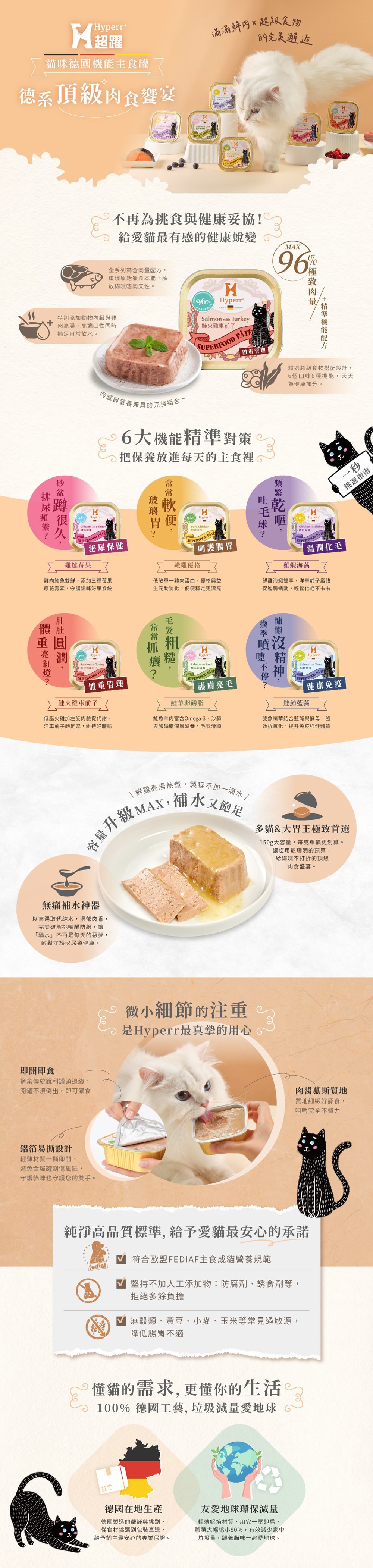 Hyperr 超躍 貓咪德國機能主食罐-隨機口味10入/盒
