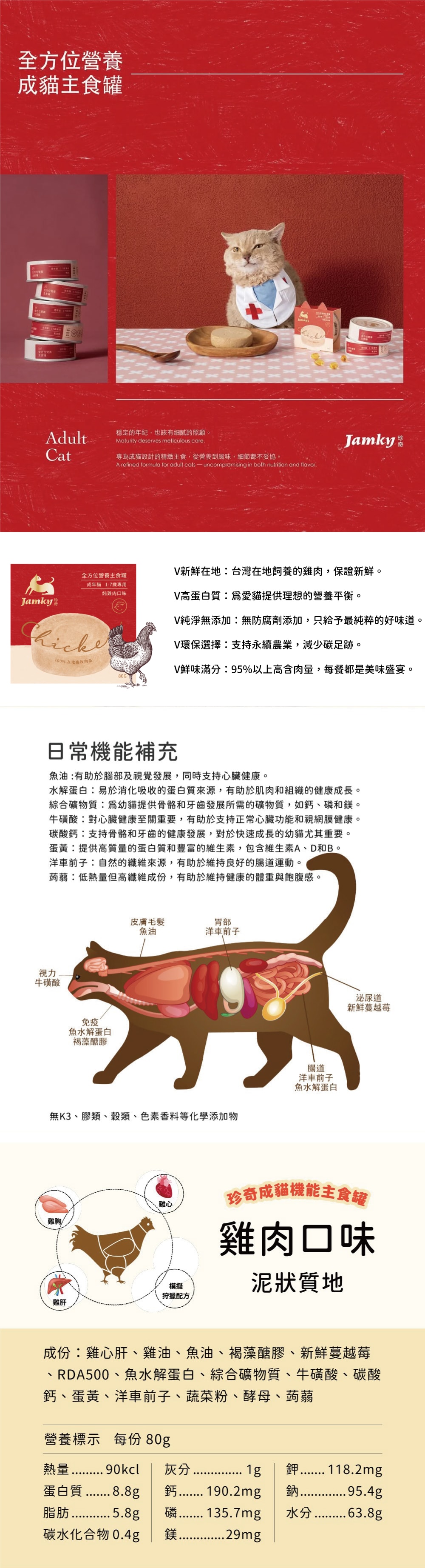 Jamky 珍奇 全方位營養主食罐-純雞肉 80g