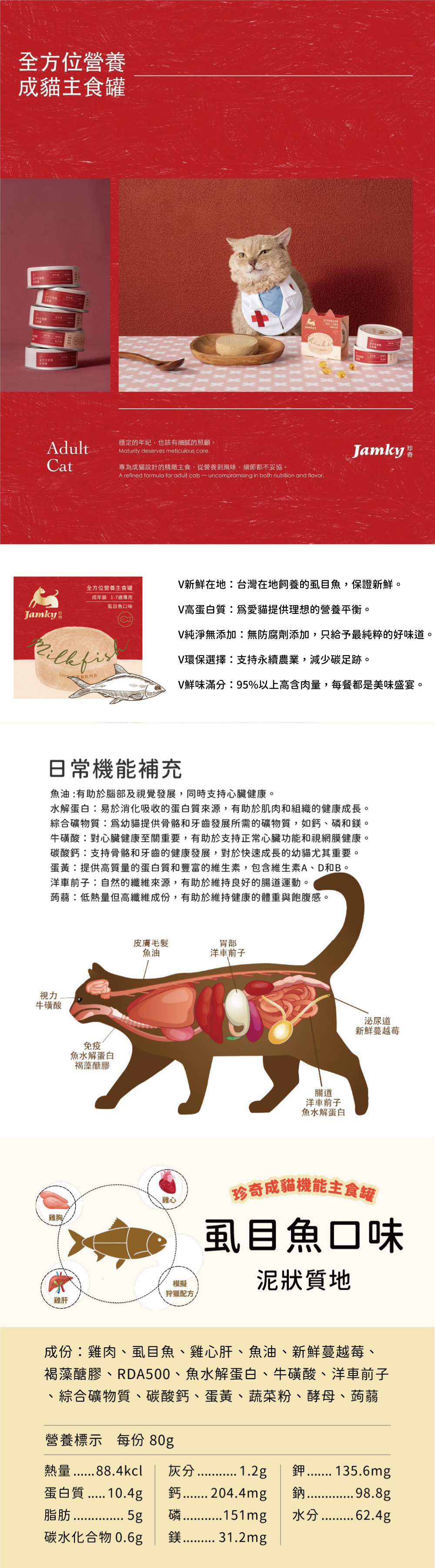Jamky 珍奇 全方位營養主食罐-虱目魚 80g