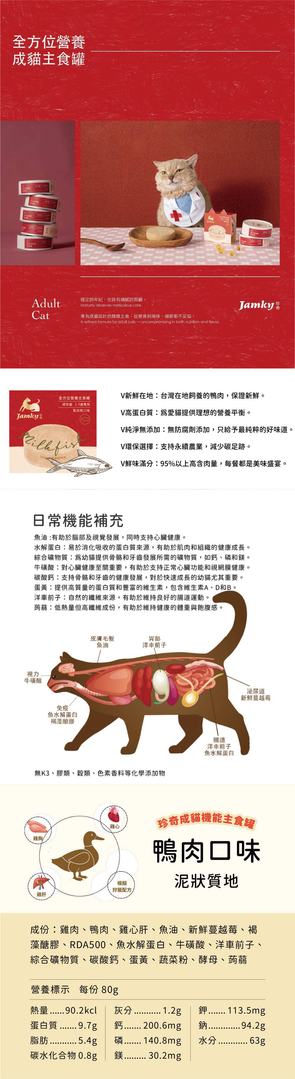 Jamky 珍奇 全方位營養主食罐-鴨肉 80g