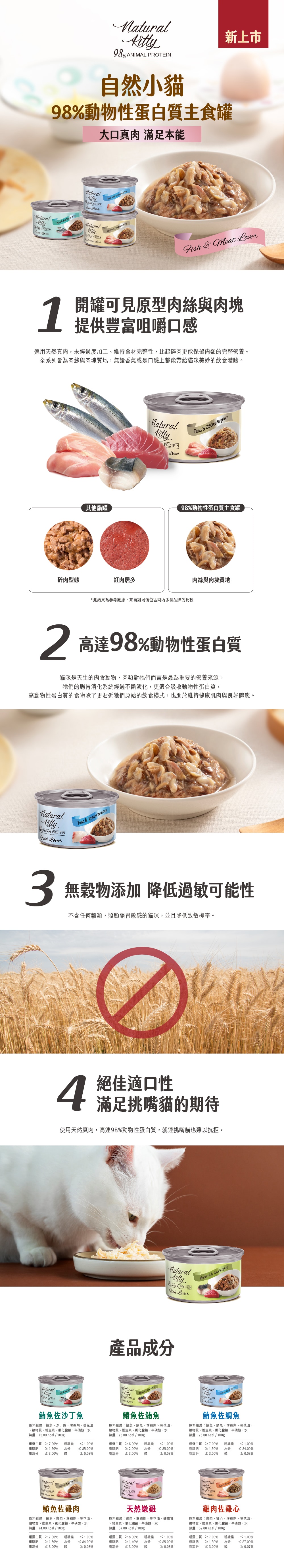 Natural Kitty 自然小貓 98%動物性蛋白質主食罐70g-隨機口味24罐/箱