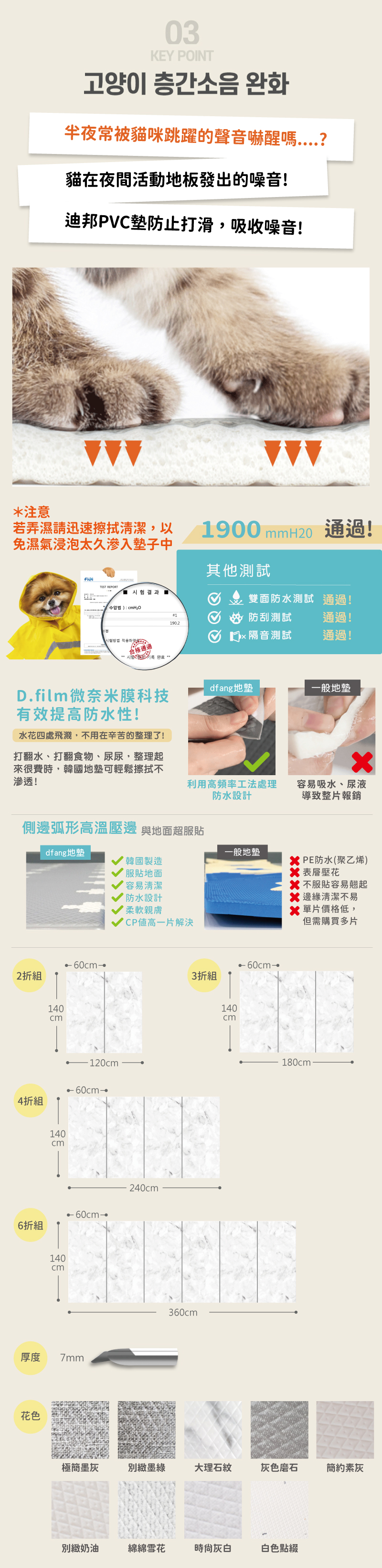 韓國製 dfang迪邦 奈米膜耐抓寵物遊戲地墊-大理石紋 (120x140cm可裁切兩折加厚款)