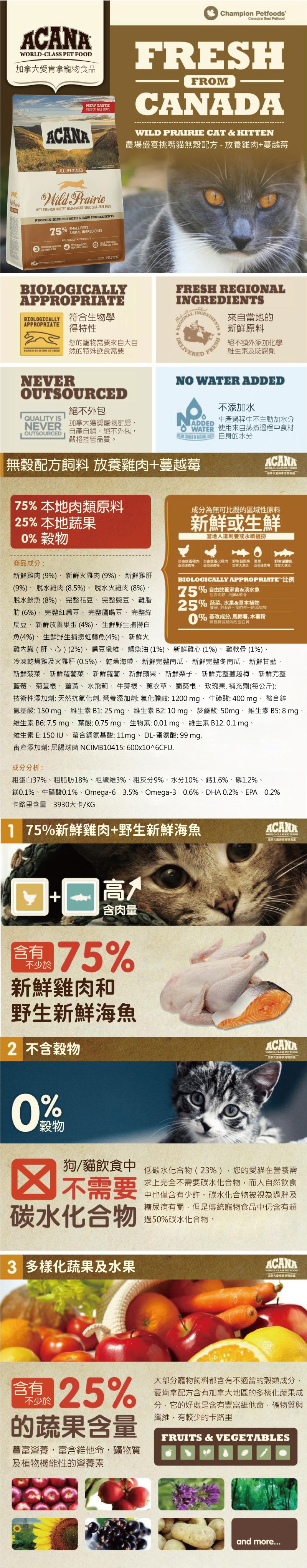 ACANA 愛肯拿 農場盛宴挑嘴貓無穀配方-放養雞肉+蔓越莓 1.8g