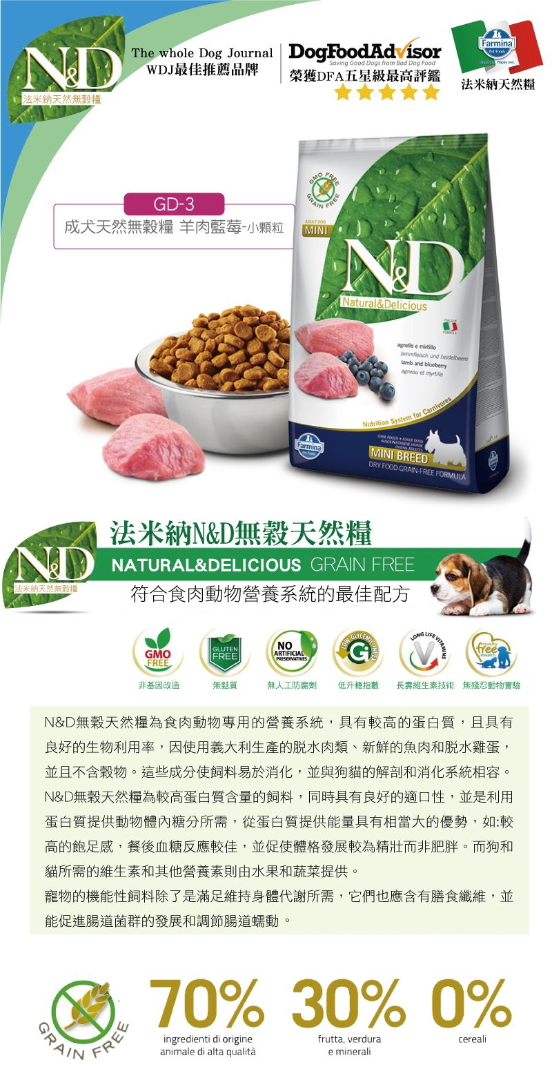 Farmina法米納ND挑嘴成貓天然無穀糧-羊肉藍莓 1.5kg
