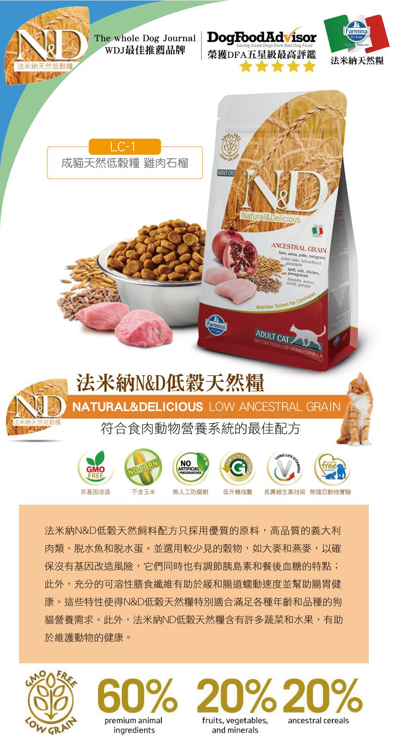 Farmina法米納ND挑嘴成貓天然低穀糧-雞肉石榴 1