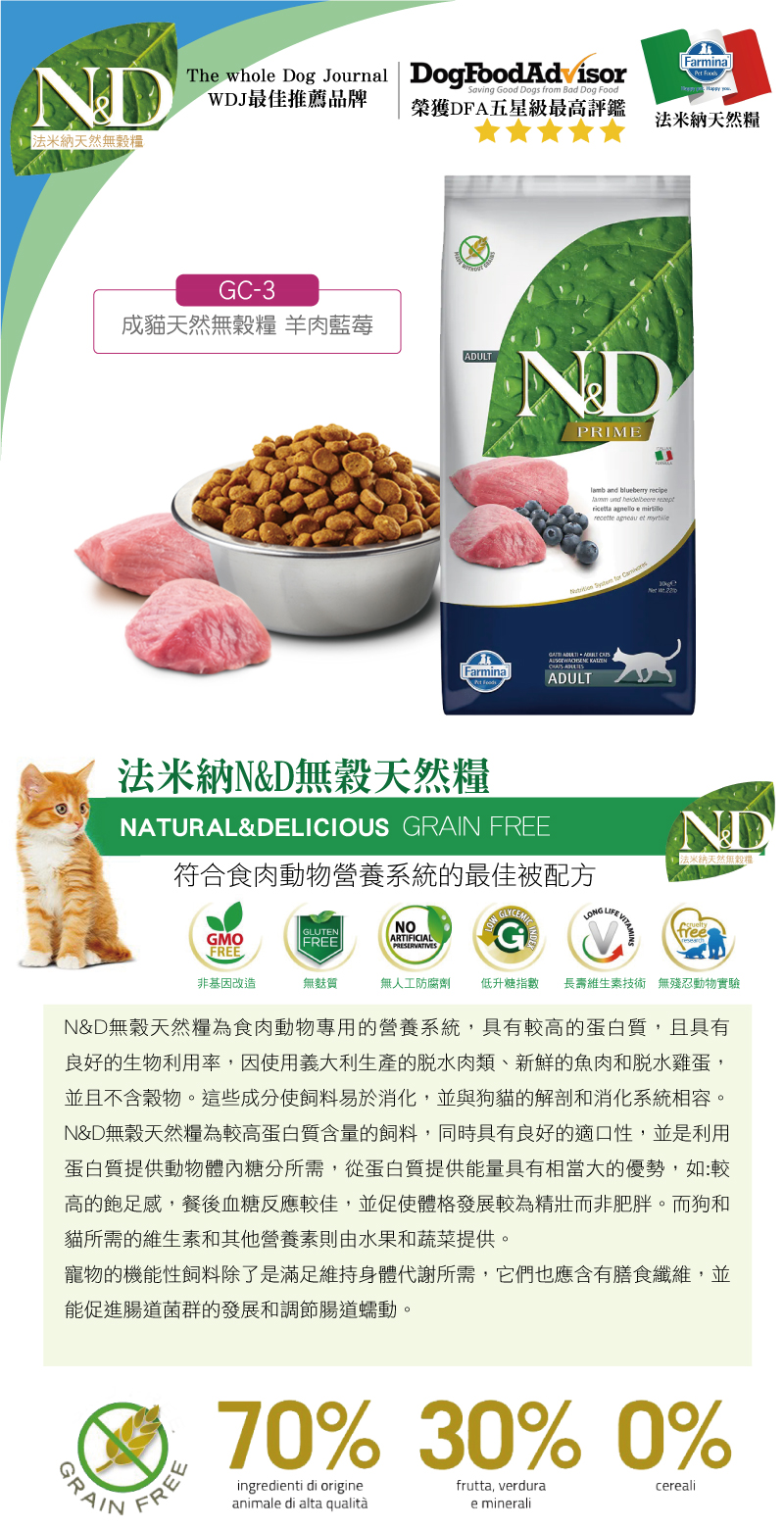 Farmina法米納ND挑嘴成貓天然無穀糧-羊肉藍莓 10kg