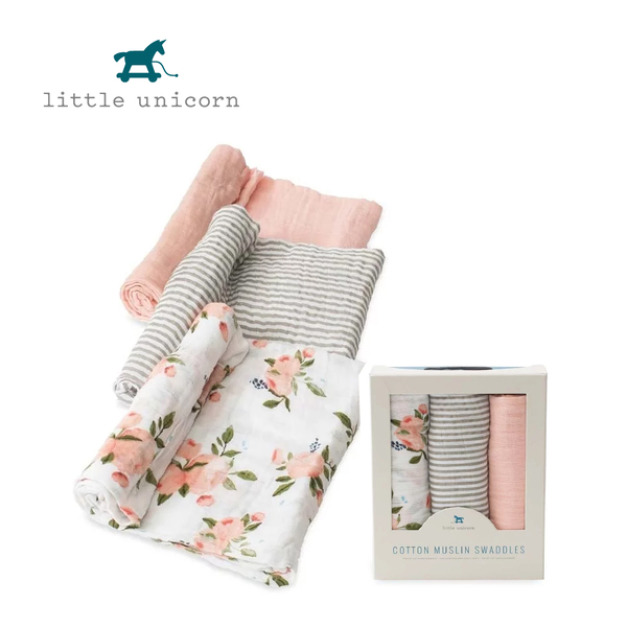 【Little Unicorn】 純棉紗布巾三入組 水彩玫瑰 【Little Unicorn】 純棉紗布巾三入組 水彩玫瑰