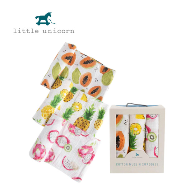 【Little Unicorn】純棉紗布巾三入組 熱帶水果 【Little Unicorn】純棉紗布巾三入組 熱帶水果