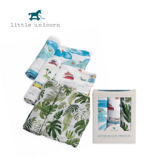 【Little Unicorn】純棉紗布巾三入組 搖滾海洋 【Little Unicorn】純棉紗布巾三入組 搖滾海洋