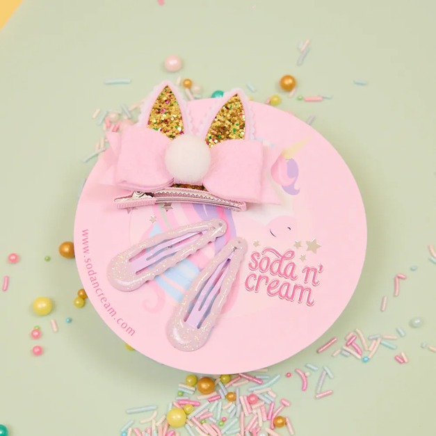 【soda n' cream】夢幻飾品-髮夾-浪漫兔/俏皮兔/蹦蹦兔(四款可選-一組共3個髮夾/如遇商品缺貨則隨機出貨不挑款)