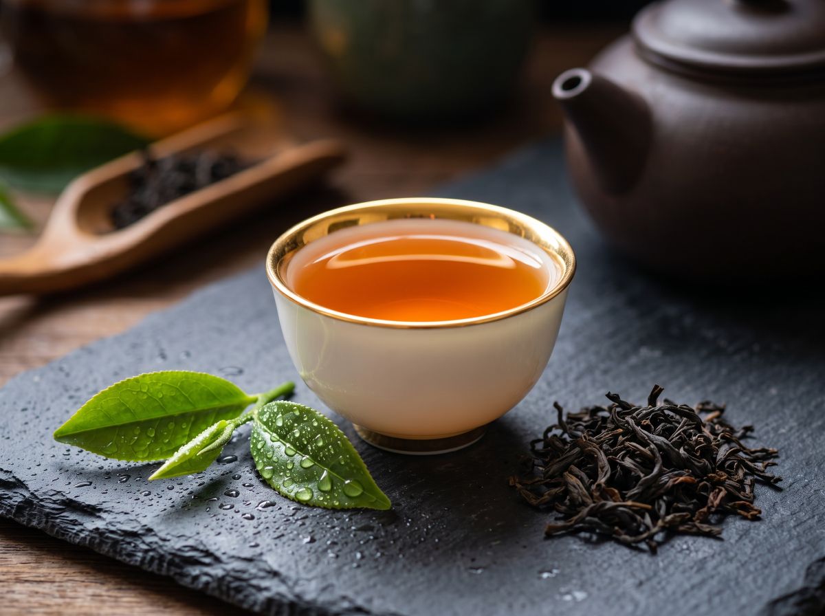 紅茶茶黃素與抗氧化茶多酚微距特寫:杯緣金色光圈與心血管保護好處