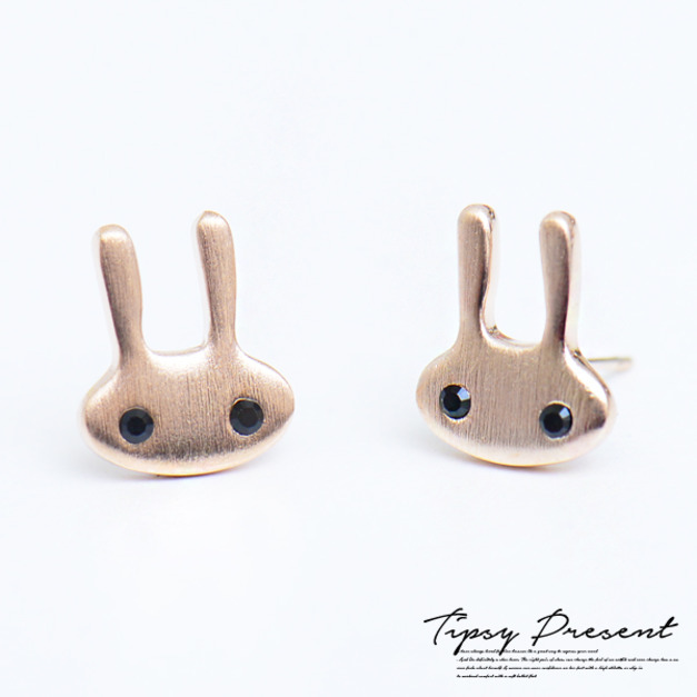 耳環 鍍18K金 水鑽眼睛 可愛兔兔 髮絲紋質感超好款 微醺 禮物 耳環 鍍18K金 水鑽眼睛 可愛兔兔 髮絲紋質感超好款 微醺 禮物