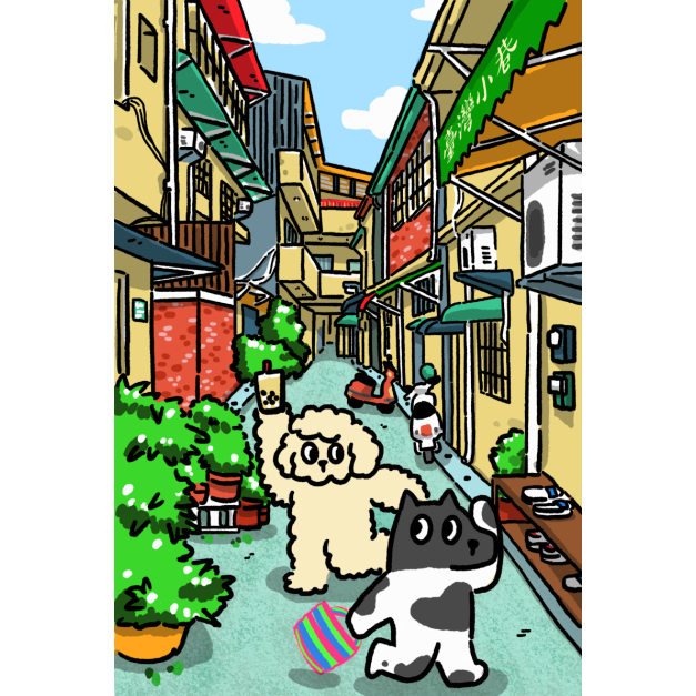 【黑面皮獸插畫】明信片-臺灣小巷 【黑面皮獸插畫】明信片-臺灣小巷